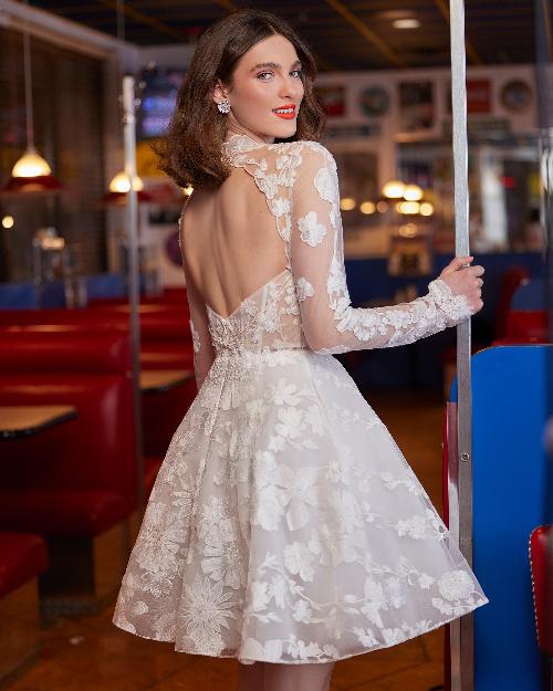 Aa2347 lace mini wedding dress with detachable long sleeve jacket1
